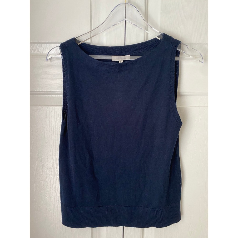 Madewell Boatneck Sleeveless Sweater Women M Dark Navy Merino Silk Quiet Luxury